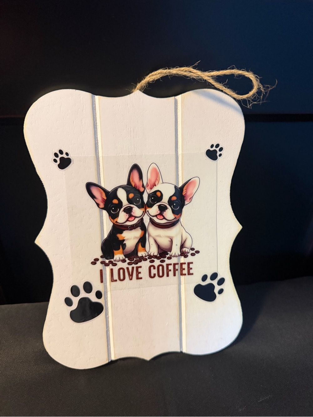 I Love Coffee Dog Wall Sign - Handcrafted. New.
